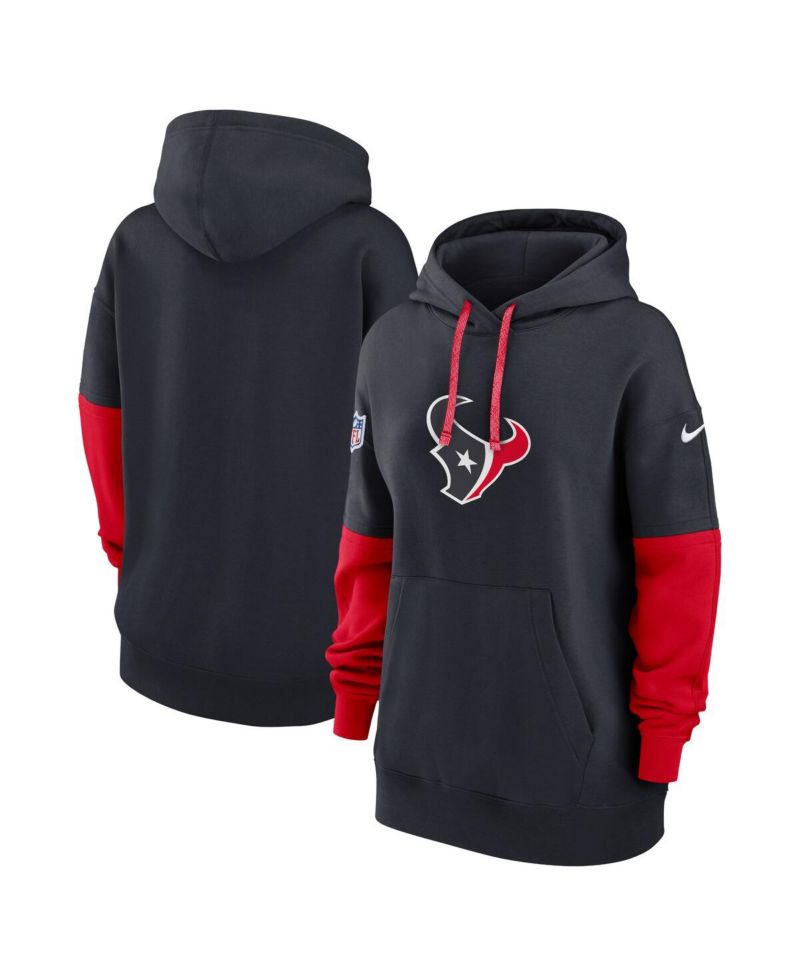 Women's Navy Houston Texans 2024 Sideline Essential Fleece Pullover Hoodie