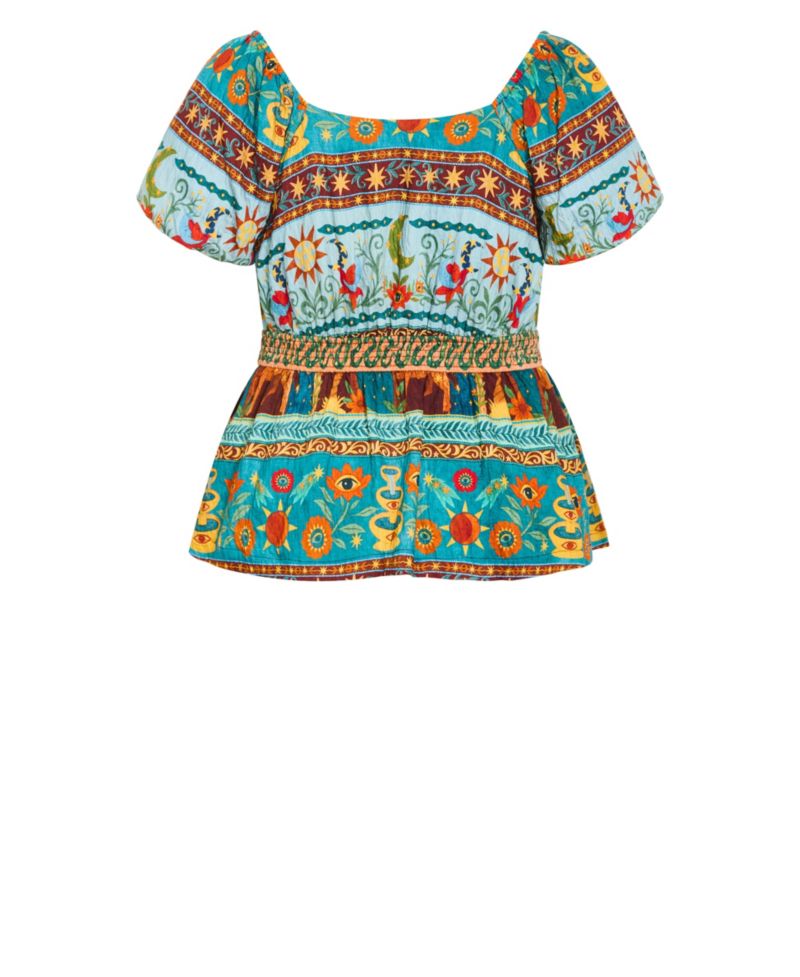 Plus Size Amaria Puff-Sleeve Print Tie-Front Top