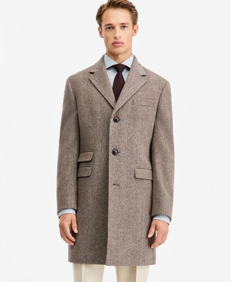 Men's Modern-Fit Taupe Mix Melange Overcoat