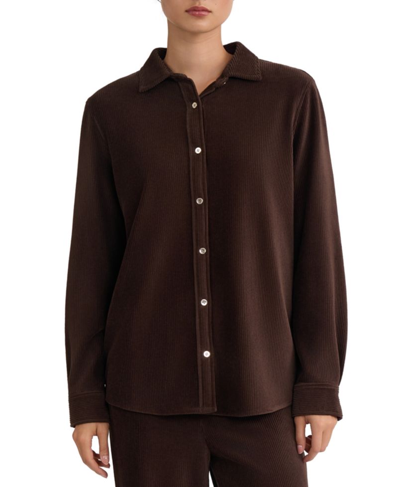 Petite Corduroy Button-Up Collared Top