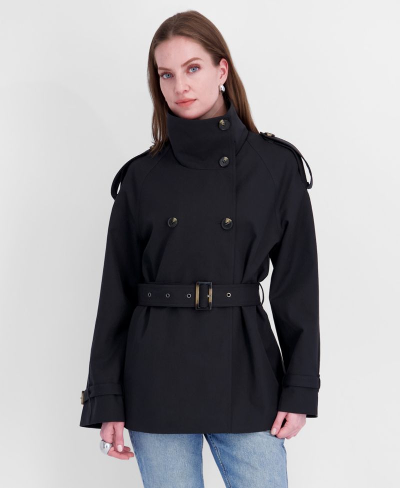 Women's Funnel-Neck Belted Trench Coat