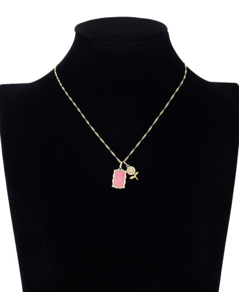 Cubic Zirconia and Semi Precious Stone Floral Cluster Charm Pendant Necklace