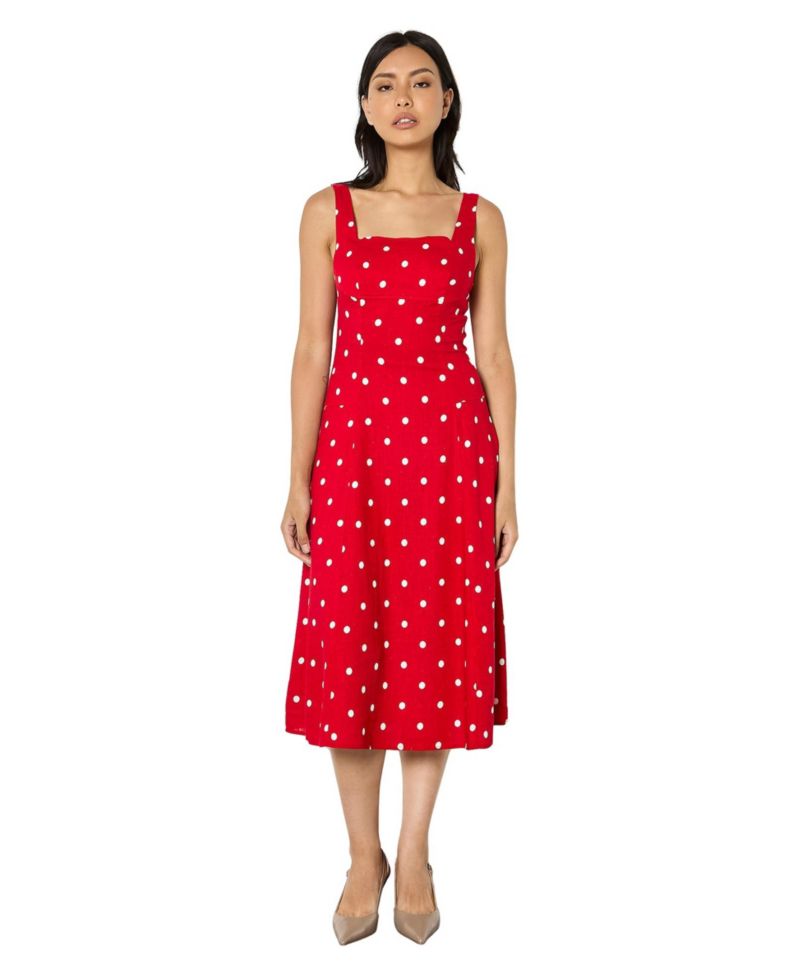 Women's Polka-Dot Square Neck Midi Dress