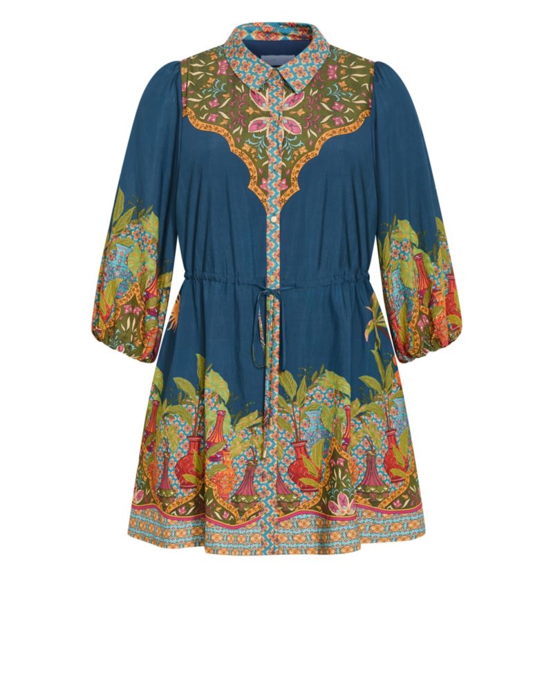 Plus Size Fools Paradise Print Collared Mini Dress