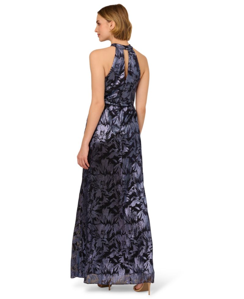 Women's Crinkle Metallic Halter Gown