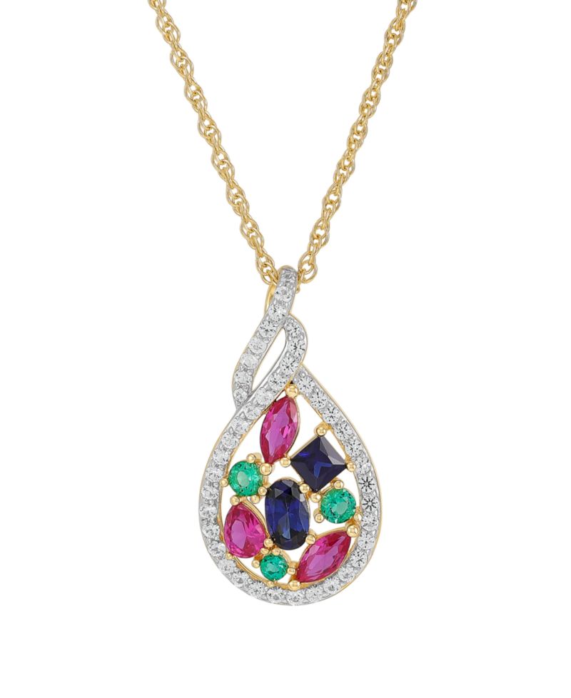 Multi-Gemstone (1-7/24 ct. t.w.) Pendant Necklace in 14k Yellow Gold-Plated Sterling Silver