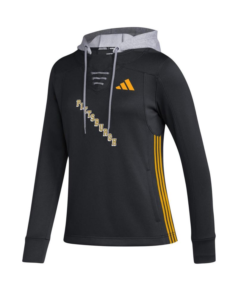 Women's Black Pittsburgh Penguins Refresh Skate Lace AEROREADY Pullover Hoodie