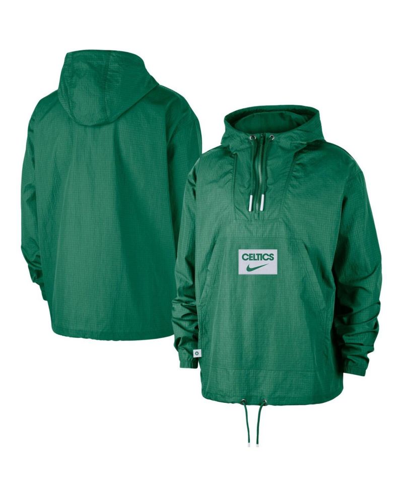 Men's Green Boston Celtics Courtside Premium Club Anorak Quarter-Zip Pullover Hoodie