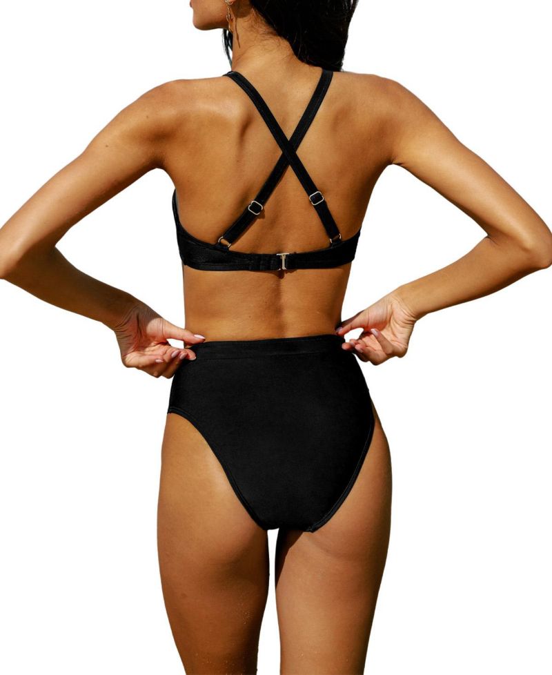 Women's Gentle Hollow Out Halter High-Waist Bikini Set