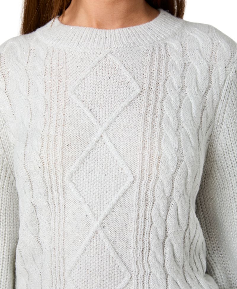Women's Micro Sequin Cable-Knit Long-Sleeve Pullover