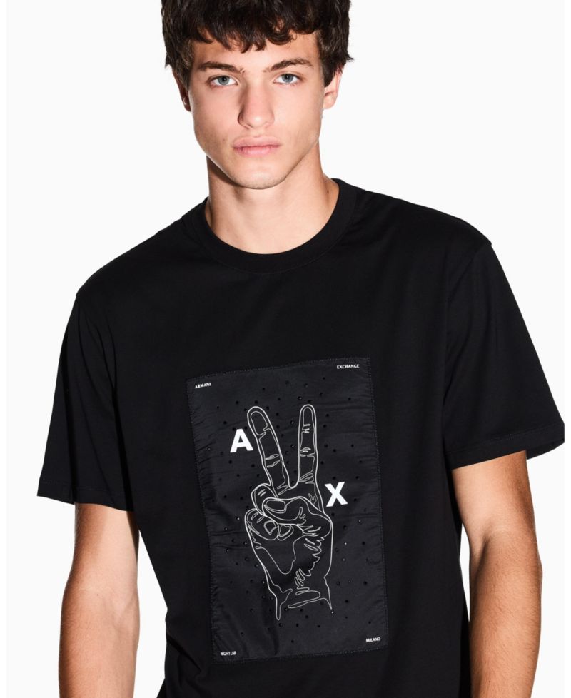 Men's Night Lab Peace Sign Embellished T-Shirt