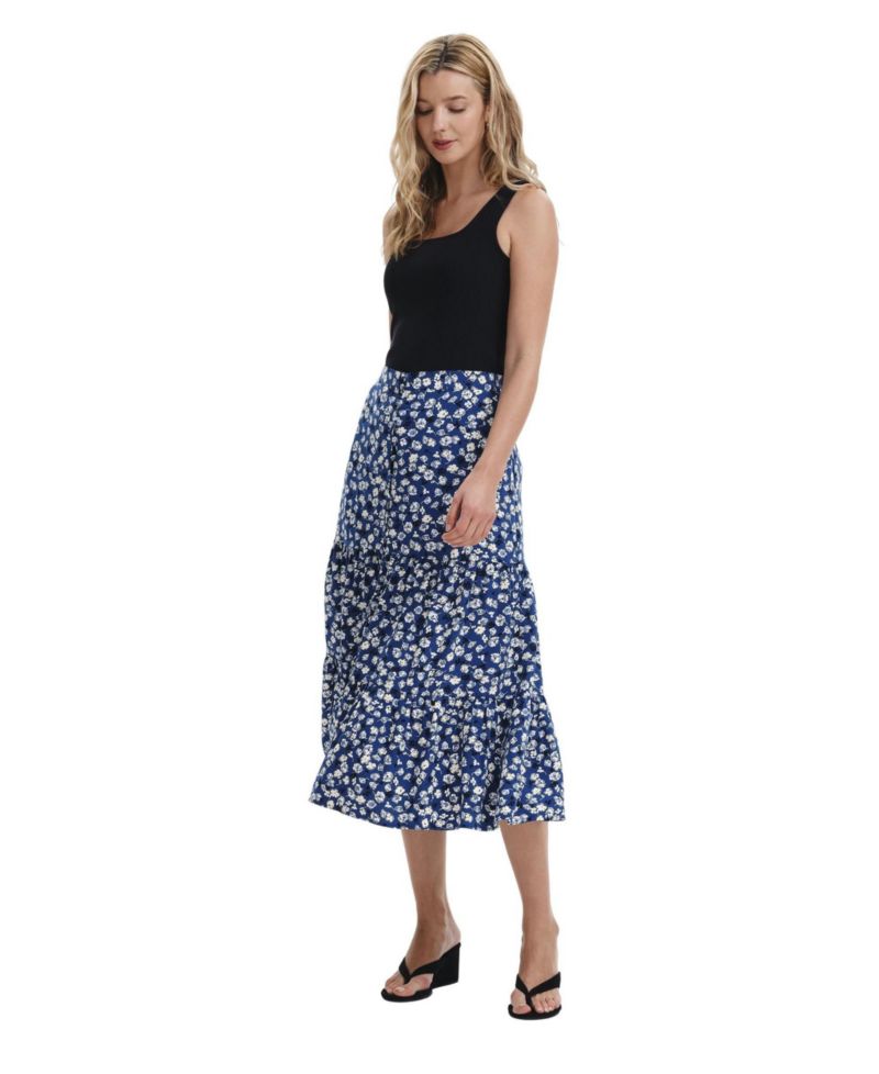 Women's Isla Tiered Floral-Print High-Waisted Midi Skirt