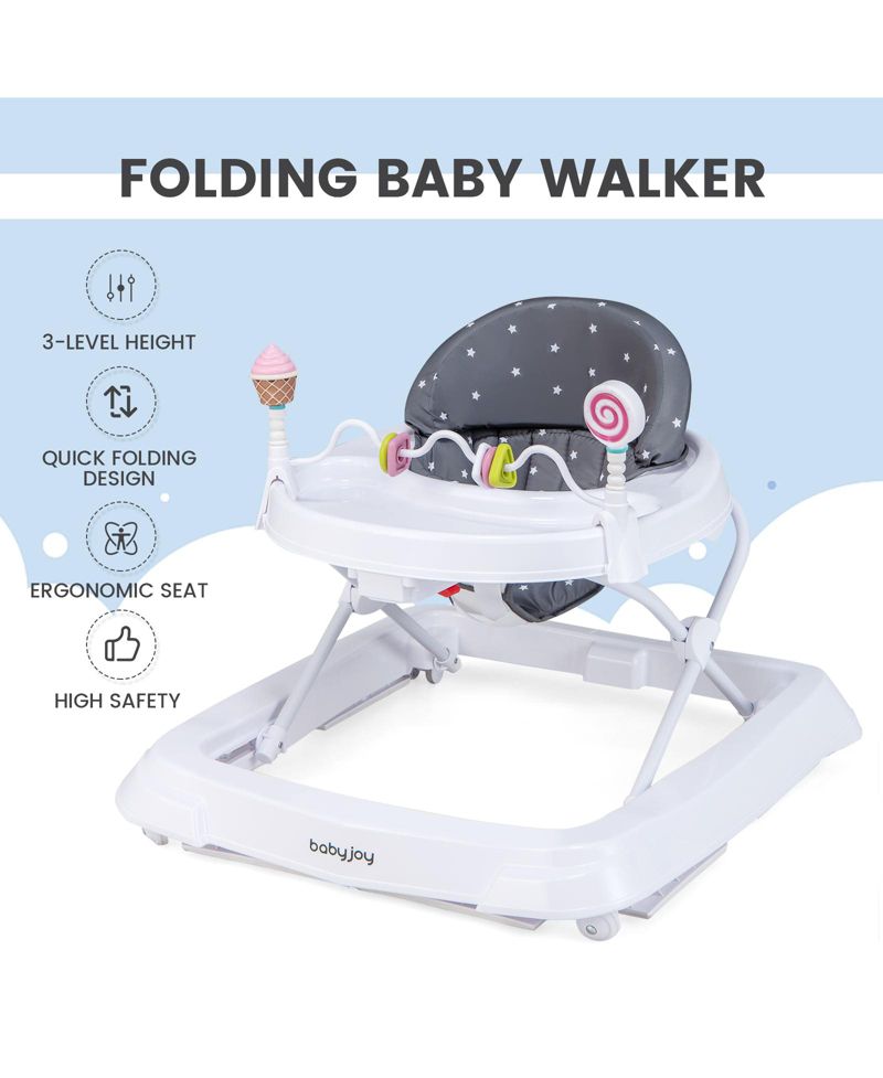 Foldable Baby Activity Walker with Adjustable Heightand Detachable Seat