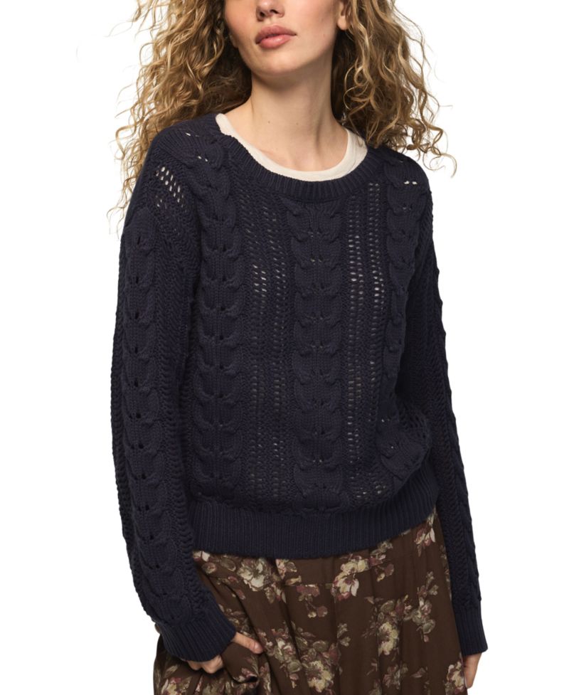 Women's Open Cable Crewneck Sweater