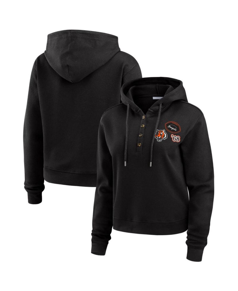 Women's Black Cincinnati Bengals Waffle Hoodie Pullover Top