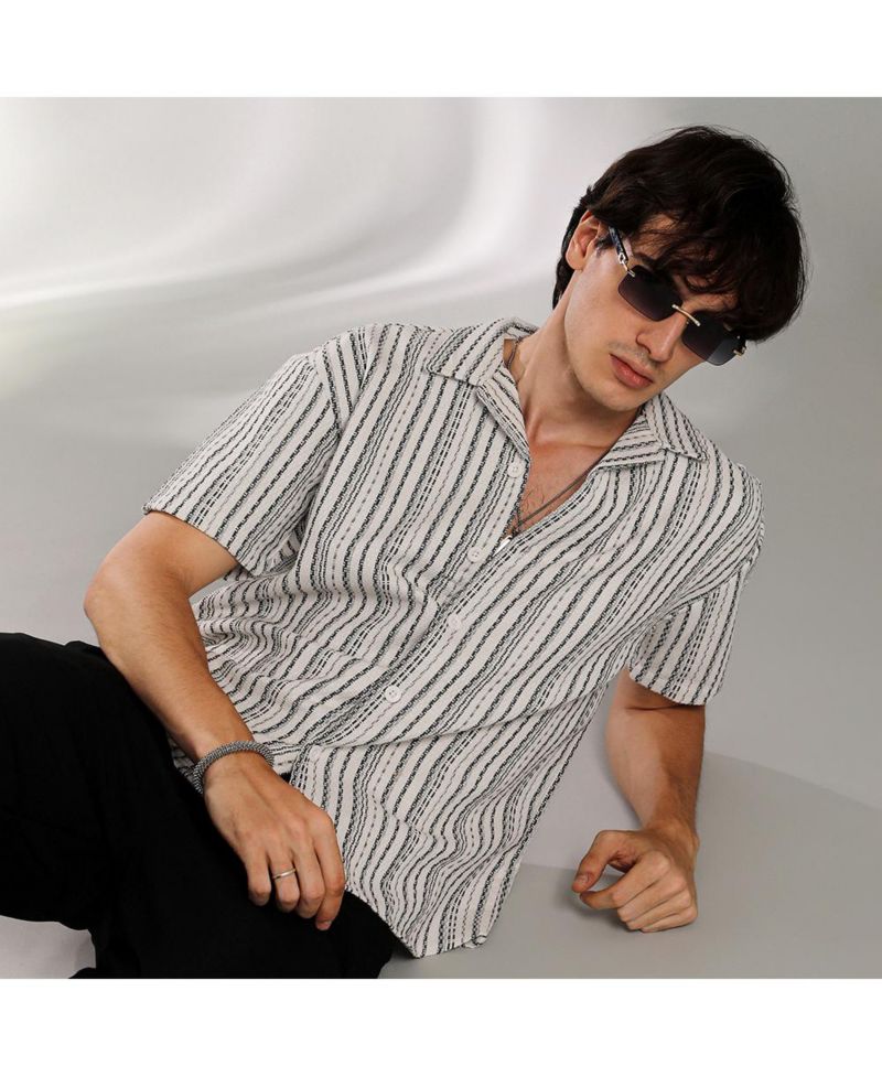 Men's Striped-Weave Oversized Shirt