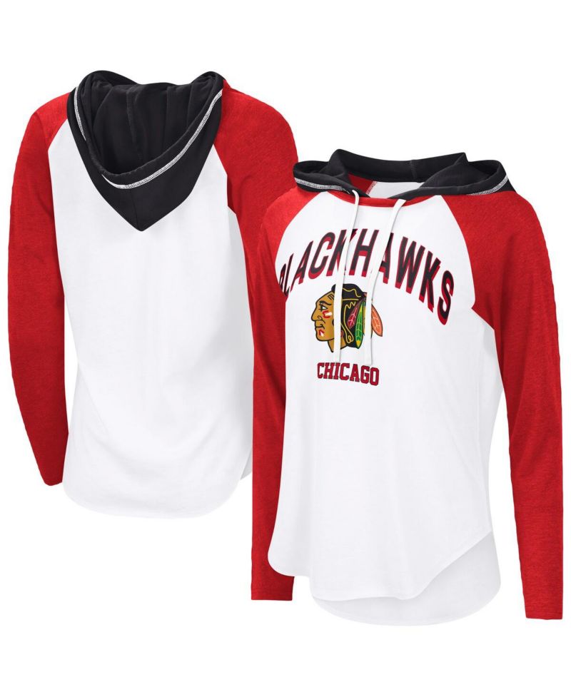Women's White Chicago Blackhawks VIP Raglan Long Sleeve Hoodie T-Shirt