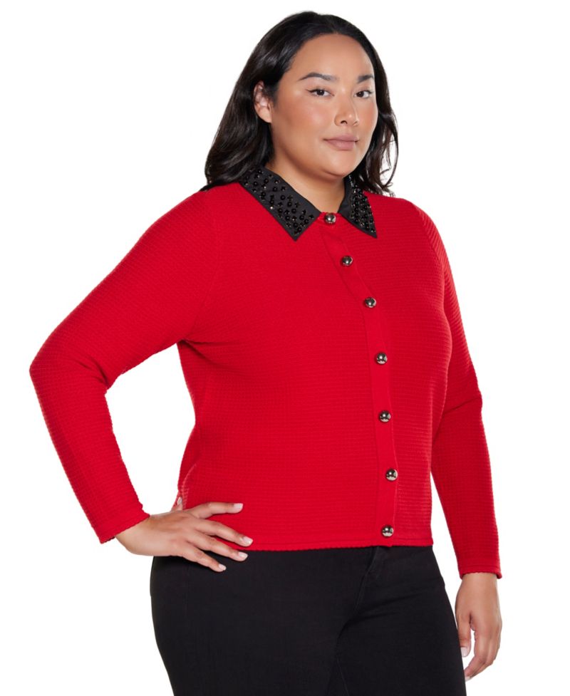 Plus Size Embellished Long Sleeve Cardigan Sweater