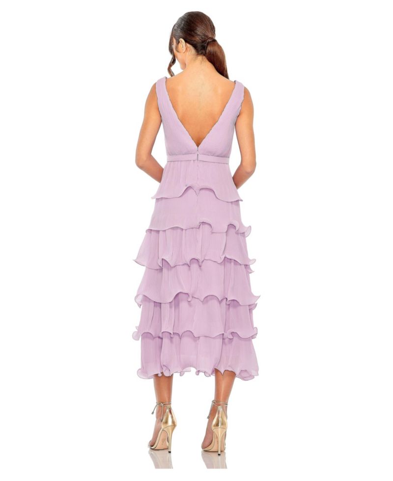 Women's Deep V Chiffon Sleeveless Ruffle Midi Dress