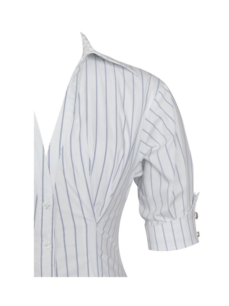 Women's Palina Pinstripes Cotton Poplin Pleated Midi Preppy Shirt Dress