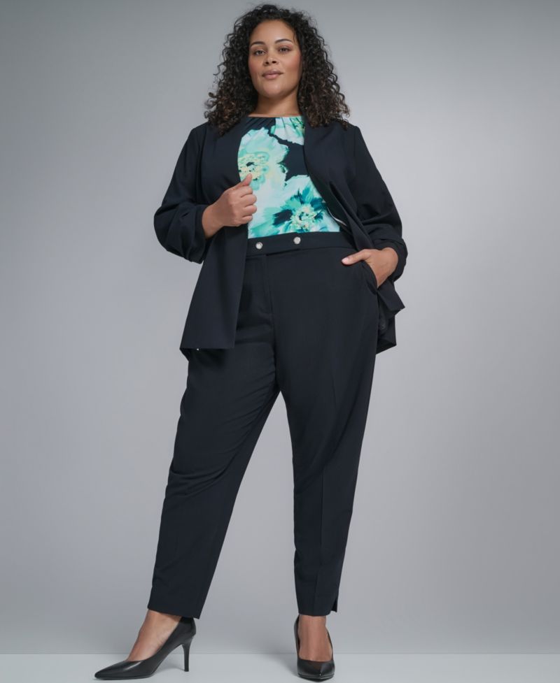 Plus Size Collarless Open Front Blazer