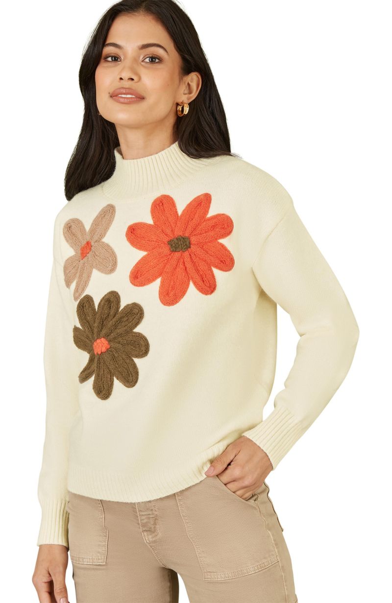 Women's Floral Detail High Neck Knit Sweater