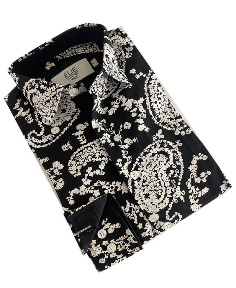 Little Boys Black Paisley Button Down Shirt