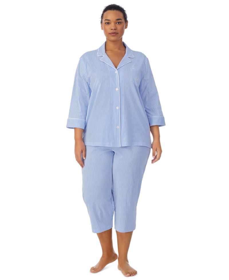 Plus Size Button-Front Top and Pants Pajama Set