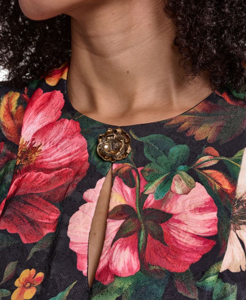 Women's Floral Print Jacquard Fit & Flare Midi Dress