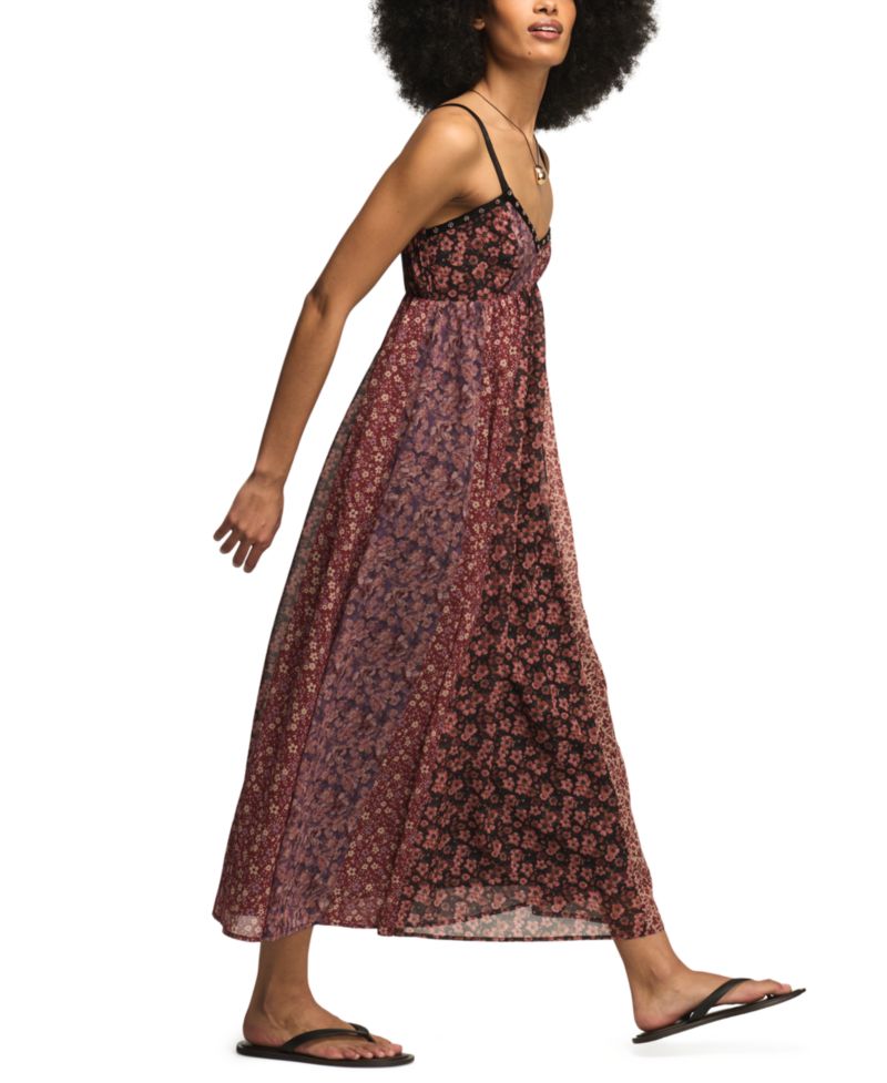 Women's Print V-Neck Mix Midi Dress