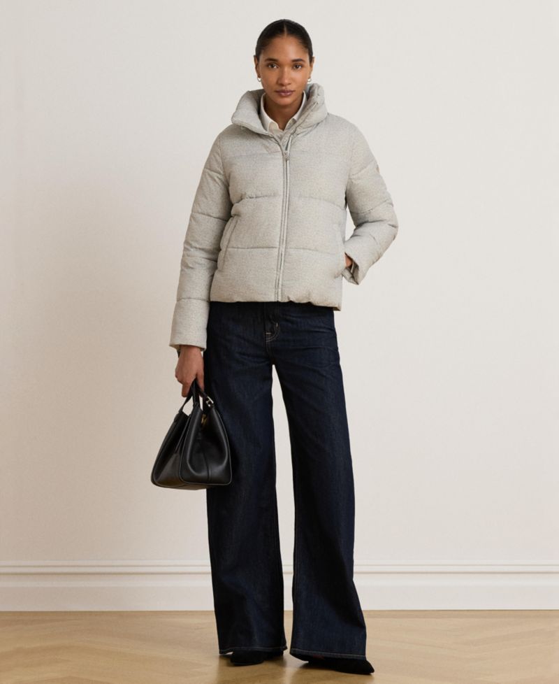 Women's Herringbone-Print Short Puffer Coat