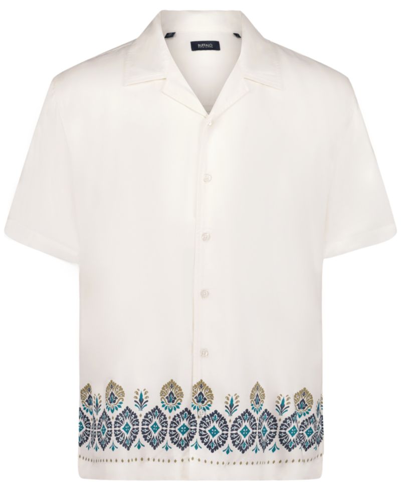 Men's Embroidered Border Print Camp Shirt