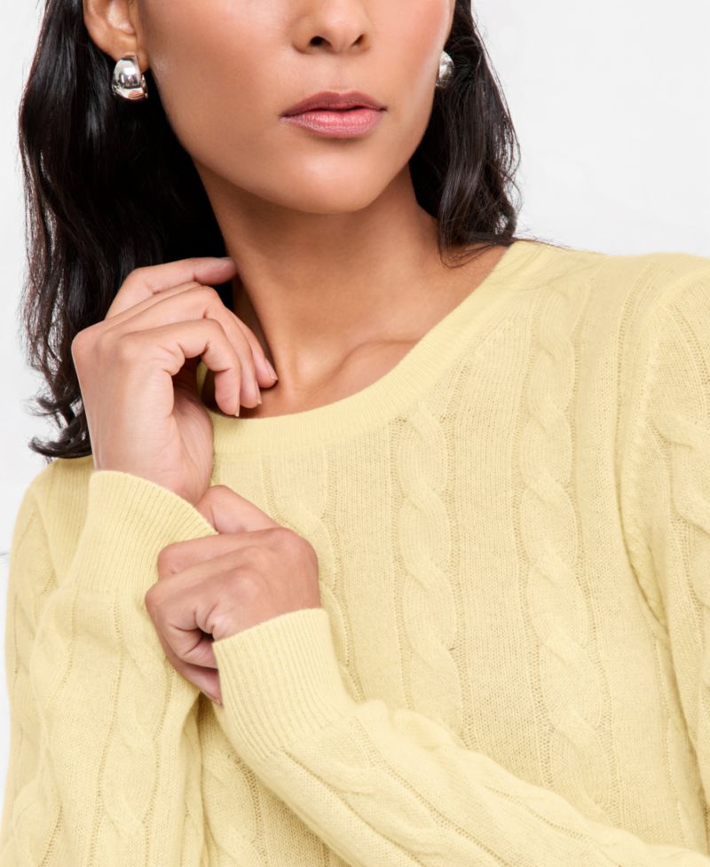 Petite Cable-Knit Crewneck 100% Cashmere Sweater