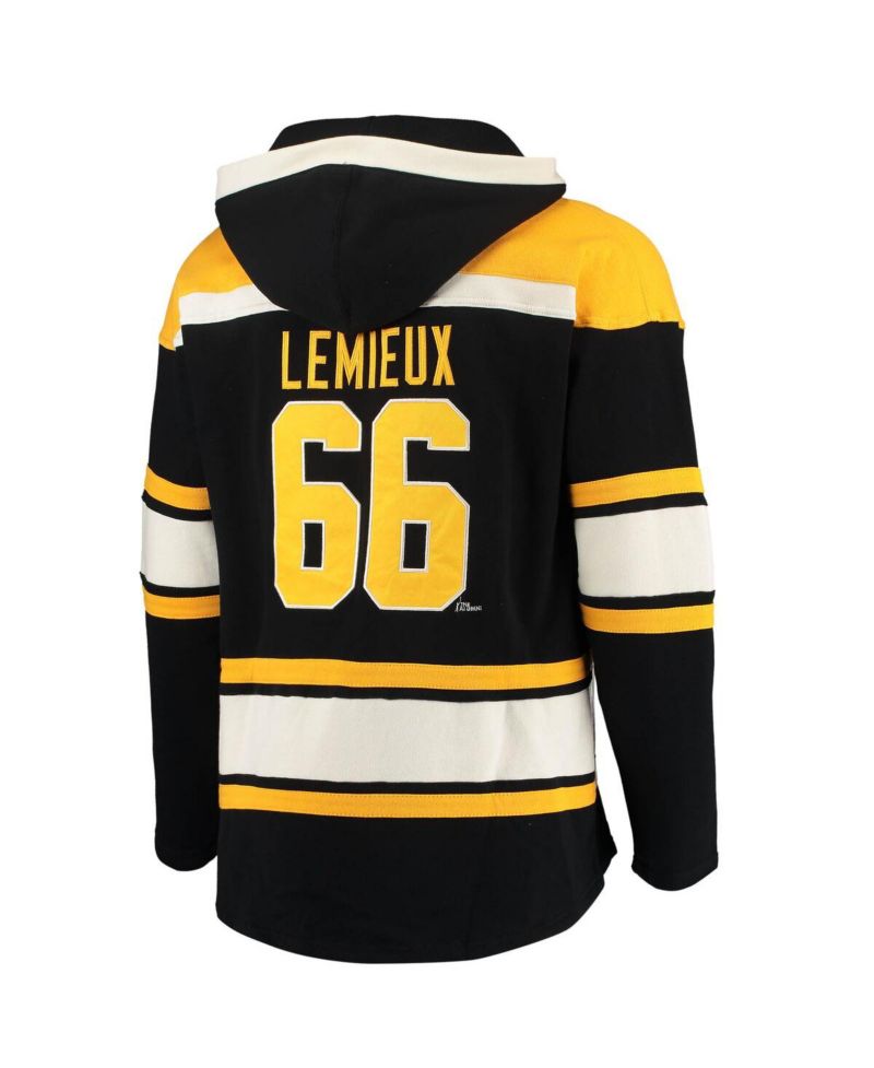 Men's Mario Lemieux Black Pittsburgh Penguins Retired Player Name and Number Lacer Pullover Hoodie