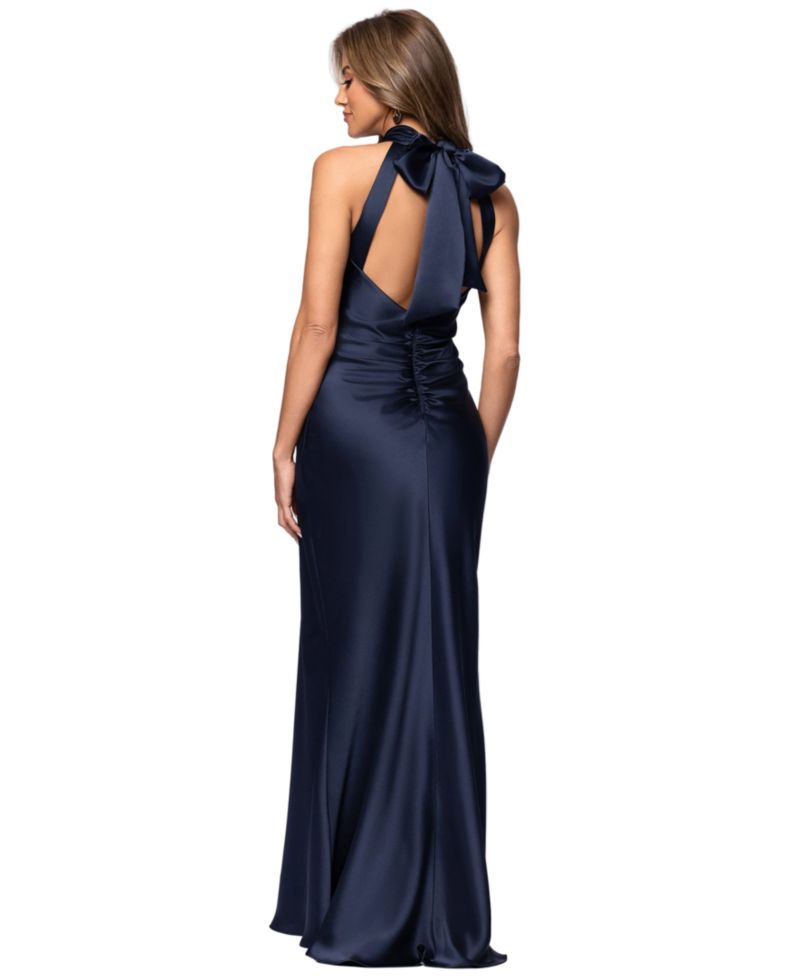 Petite Sleeveless Tie-Neck Long Gown