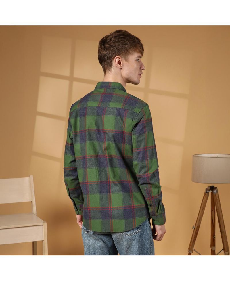 Men's Forest Green & Indigo Blue Buffalo Check Utility Shirt