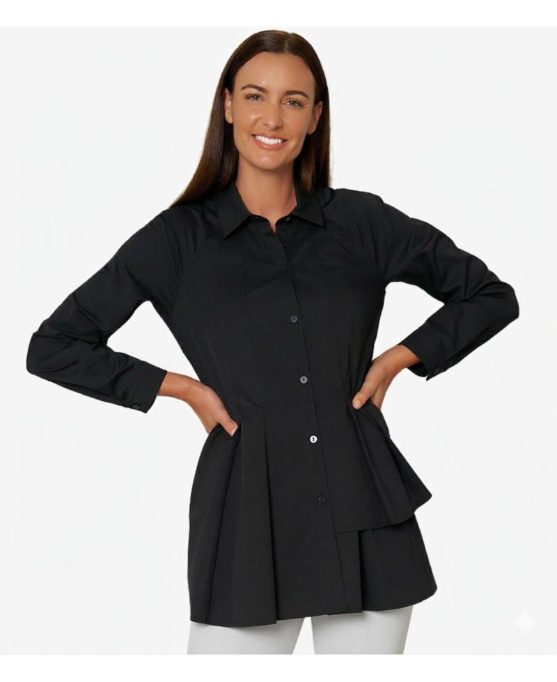 Women's Asymmetrical Tier Collared Button-Front Shirt Top Sensation Tunic