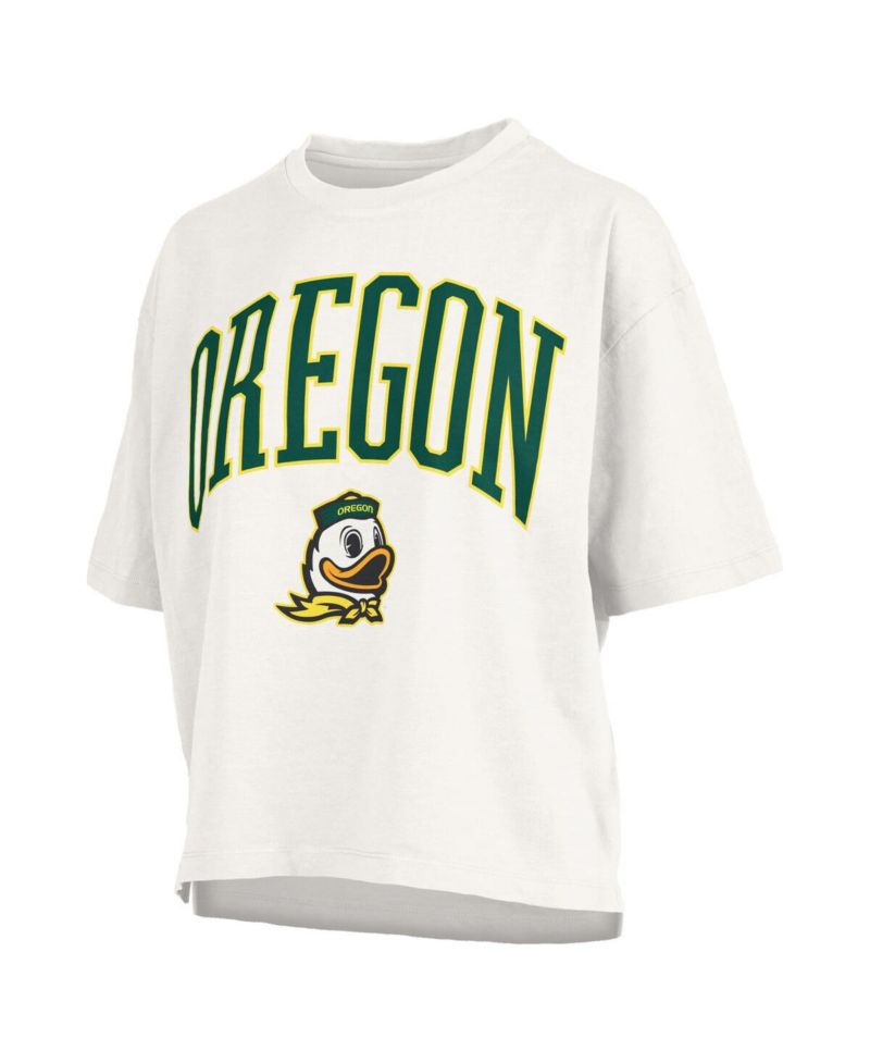 Women's White Oregon Ducks Nelson Arch Over Logo Waist Length Oversized Slub T-Shirt