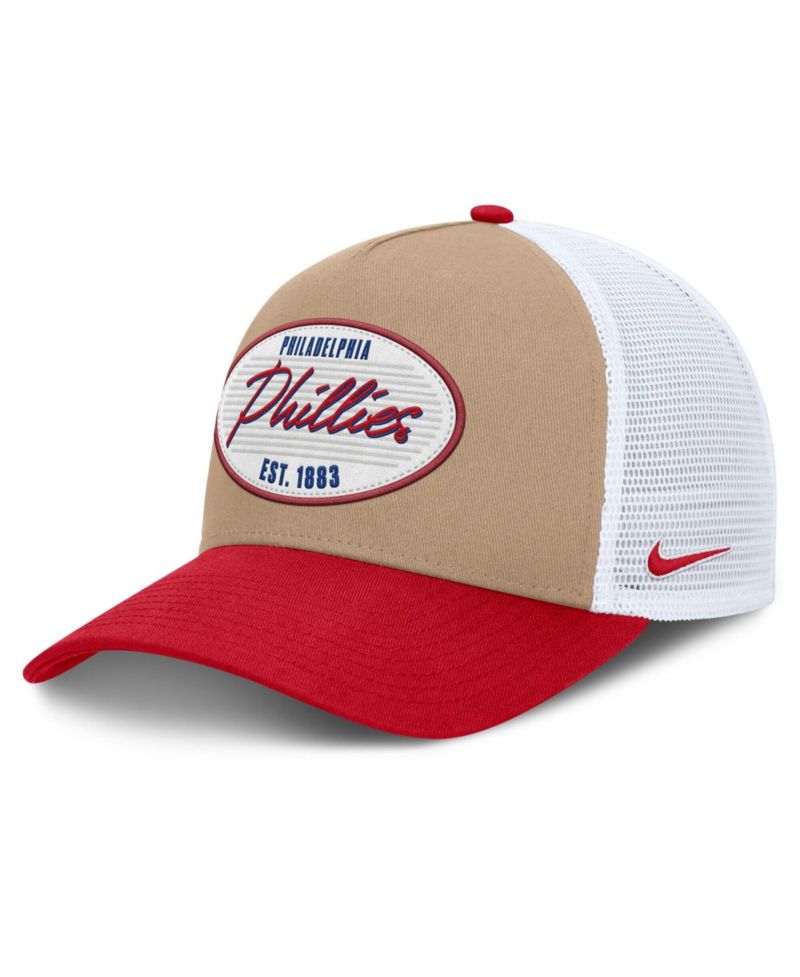 Men's Khaki/Red Philadelphia Phillies Rise A-Frame Trucker Adjustable Hat
