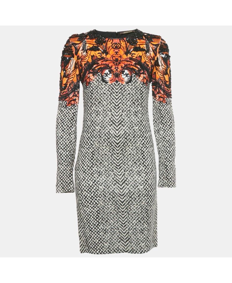 Women's Black/white Beaded Crepe Shift Dress