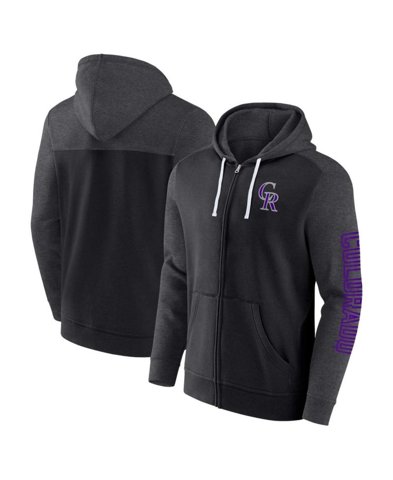 Men's Black Colorado Rockies Offensive Line Up Full-Zip Hoodie