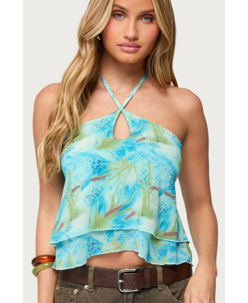 Women's Dragon Lily Layered Chiffon Halter Top