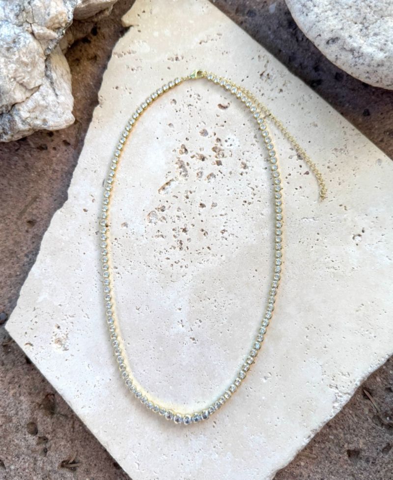 Gold Crystal Bezeled Tennis Necklace