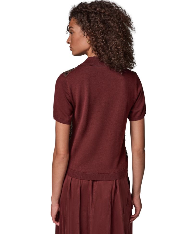 Women's Merino Wool-Blend Short-Sleeve Polo Sweater