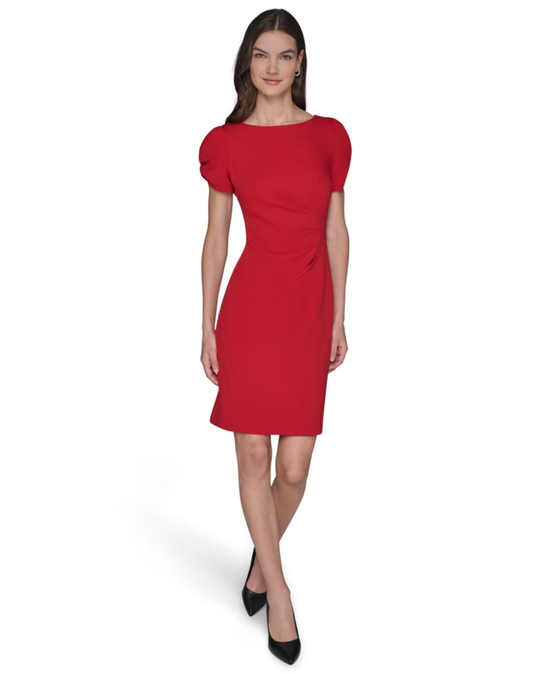 Women's Puff-Sleeve Side-Pleated Dress