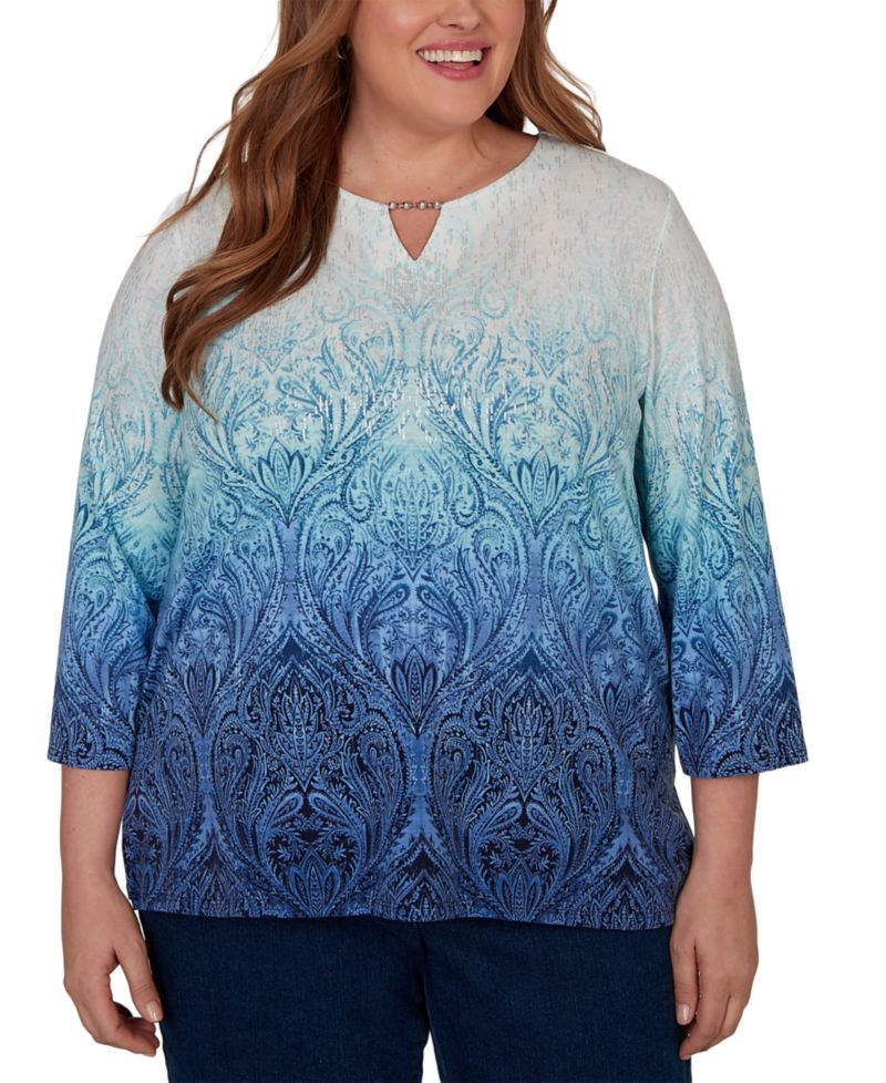 Plus Size Ombre Medallion Knit Top