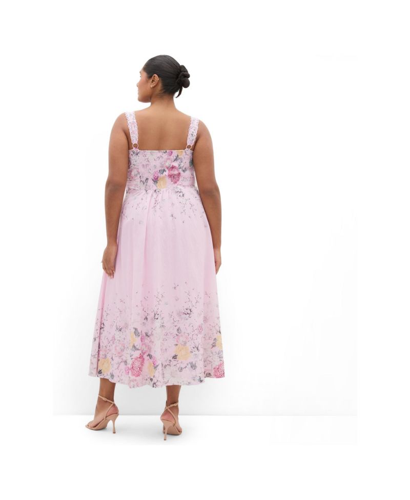 Plus Size Chelsea Floral-Print Scallop-Trim Square Neck Maxi Dress