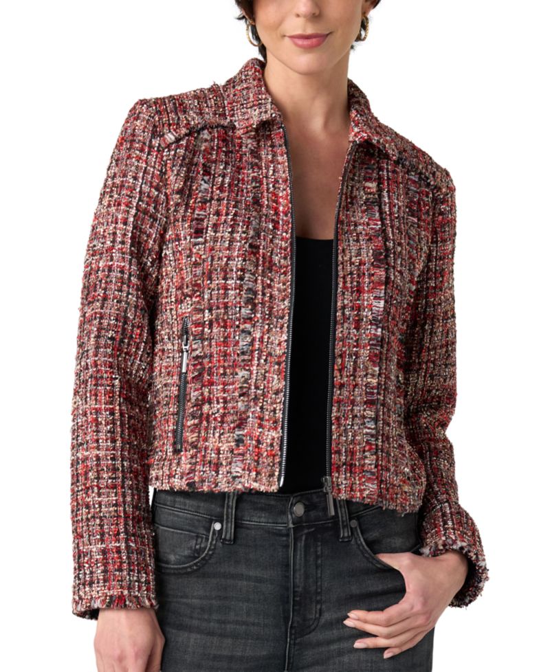 Women's Tweed Fringe Zip Jacket