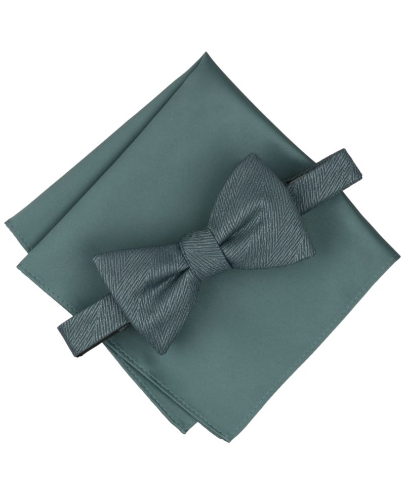 Men's Atlas Chevron Solid Pre-Tied Bow Tie and Pocket Square, 2-Piece Set