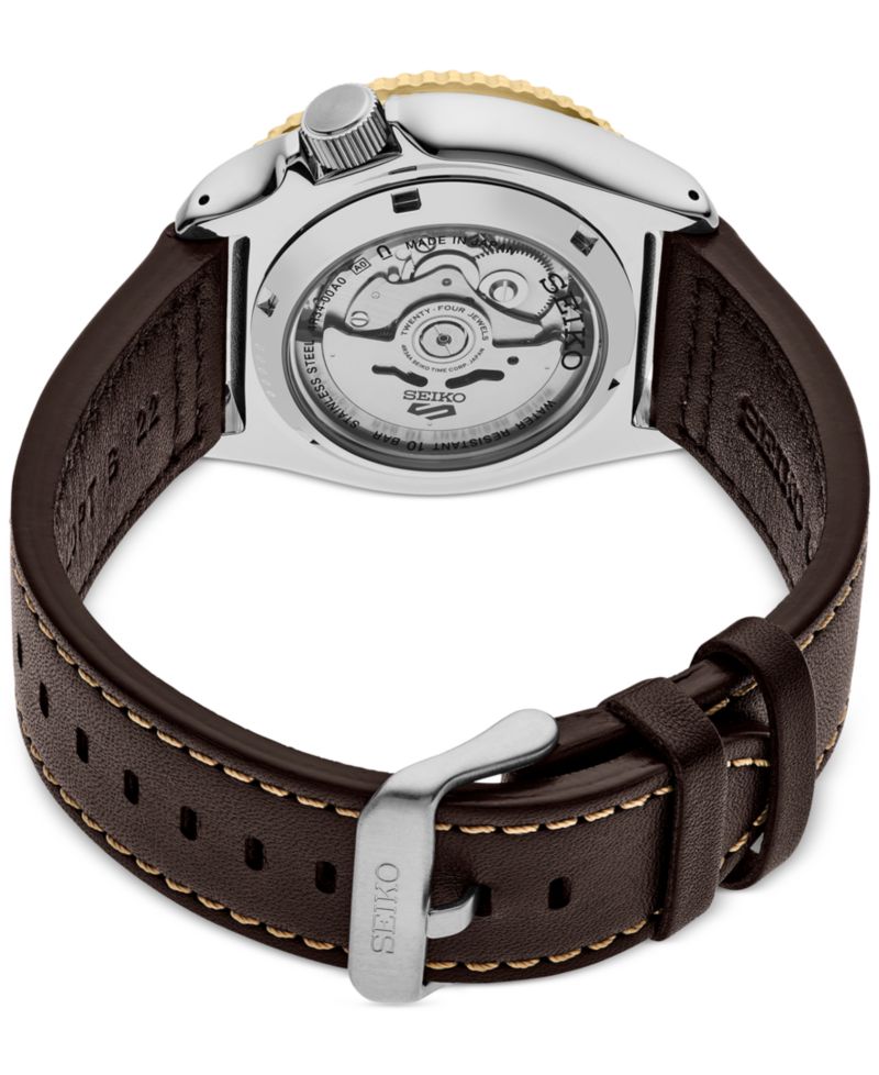 Men's Automatic 5 Sports Black Leather Strap Watch 42mm
